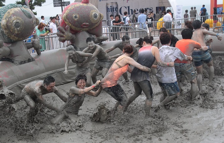  Lễ hội bùn Boryeong kéo dài trong hai tuần vào tháng 7 hàng năm 