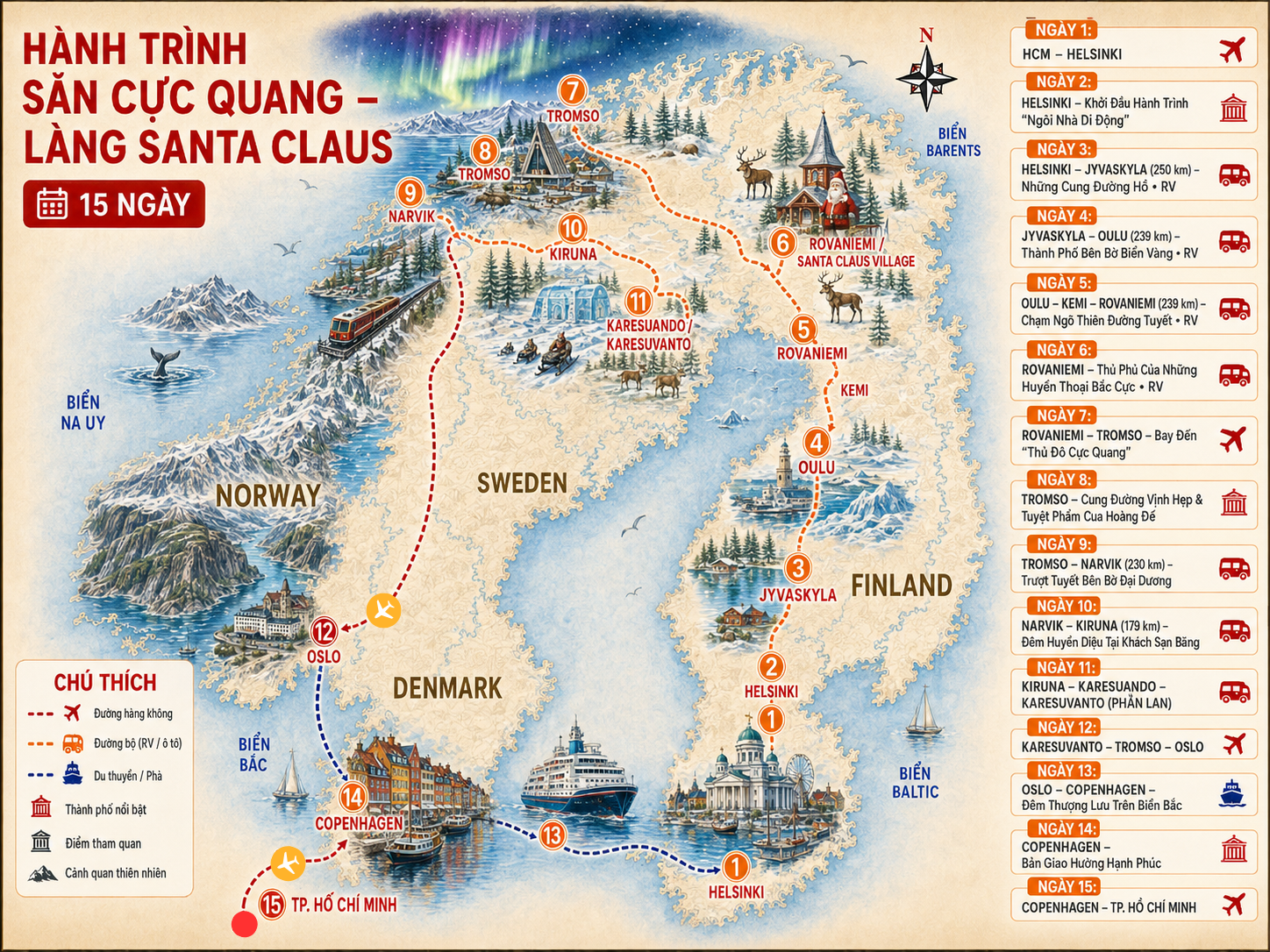 TOUR CHÂU ÂU: SĂN CỰC QUANG - LÀNG SANTA CLAUSE