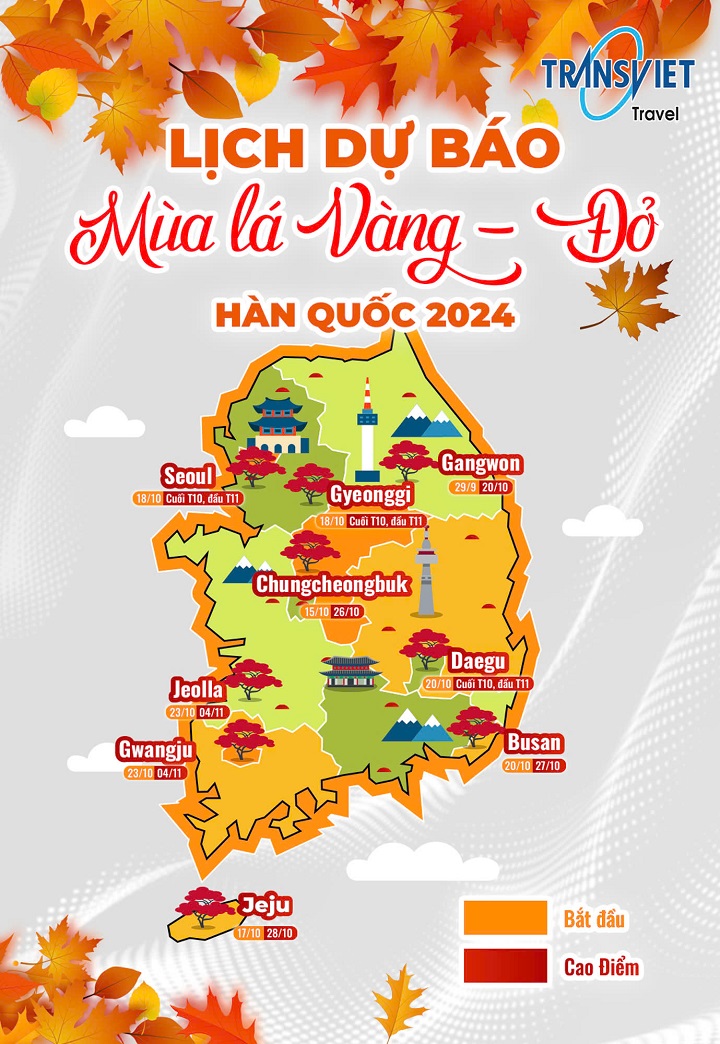 Lịch cập nhật lá mùa thu Hàn Quốc mới nhất 2024