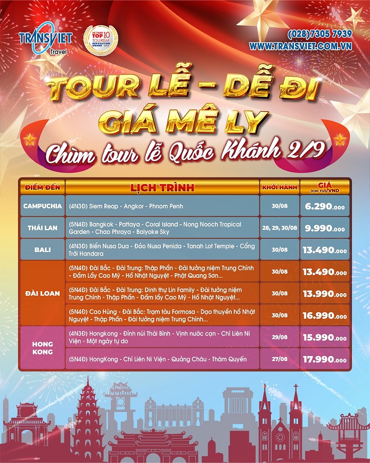 Bảng giá tour lễ 2/9 