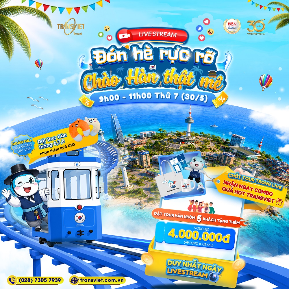 Live săn tour H&agrave;n Quốc h&egrave; 2026: Deal hot, qu&agrave; xịn c&ugrave;ng TransViet