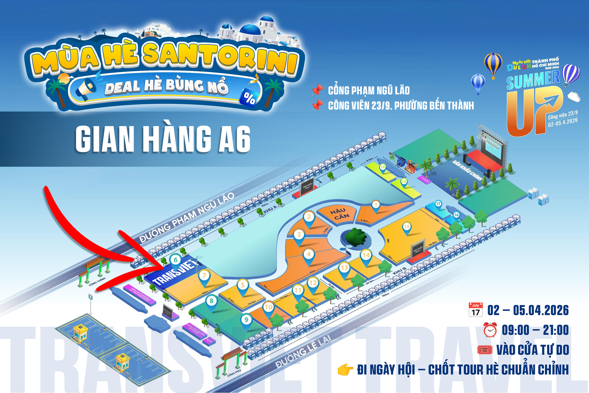Hẹn bạn tại M&ugrave;a h&egrave; Santorini - TransViet gian h&agrave;ng A6, cổng Phạm Ngũ L&atilde;o