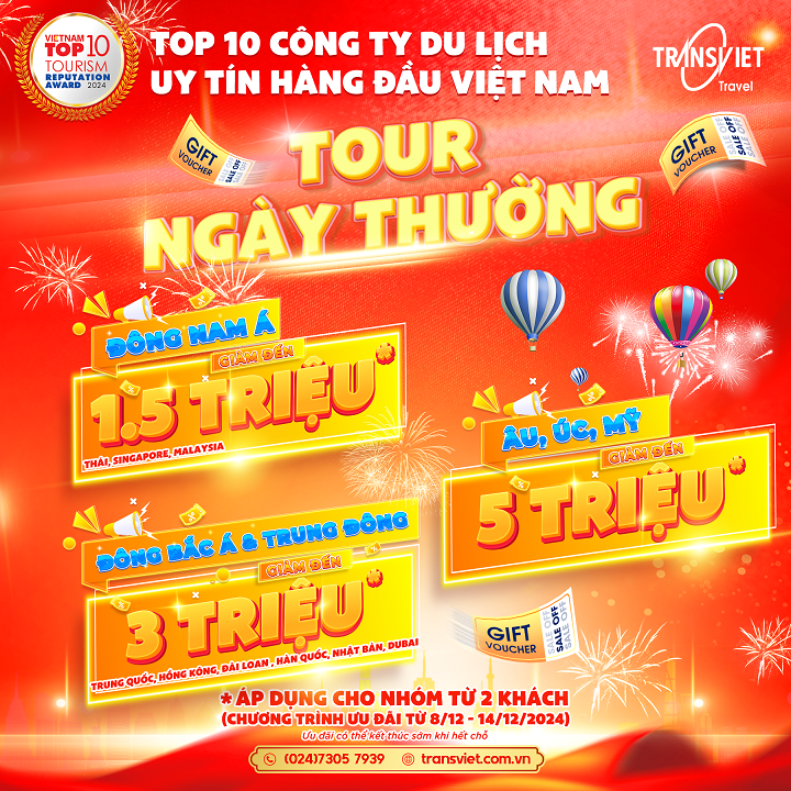 Giảm nhóm đến 5 triệu tour ngày thường