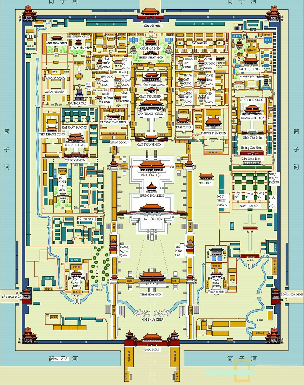 Sơ đồ Tử Cấm Thành với các khu vực chính