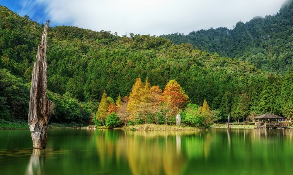 Hồ Minh Trì ẩn mình giữa làn sương mờ, tạo nên khung cảnh yên tĩnh giữa núi rừng cao nguyên